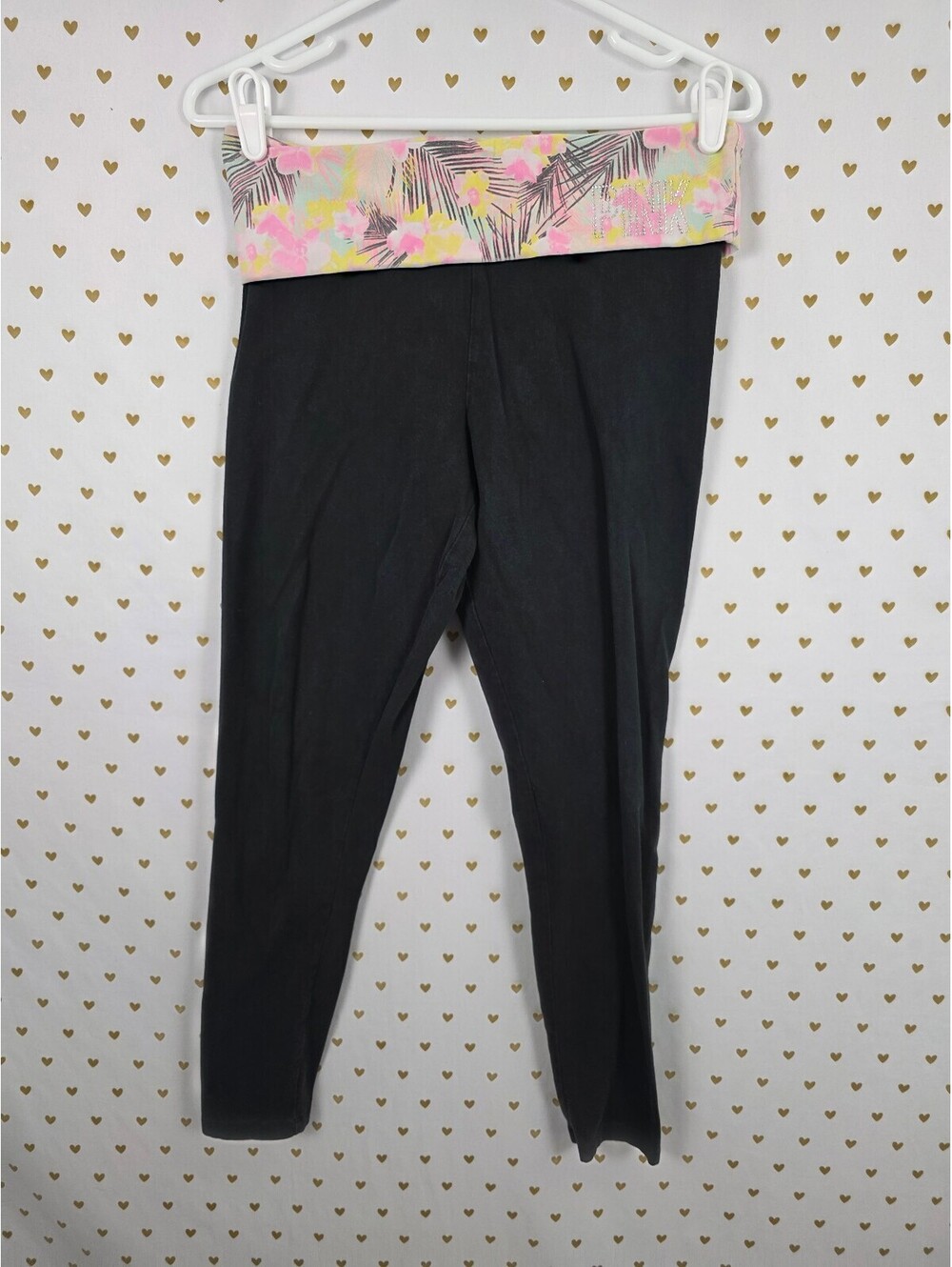 Victorias Secret PINK Vintage Bling Neon Foldover Yoga Pants Medium Ankle Skinny